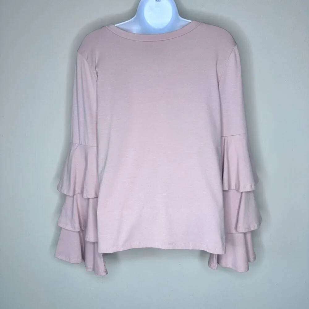 NWT  Belle + Sky Pink Front Twist Top With Tiered Ruffled Bell Sleeves-Size M - Picture 4 of 8